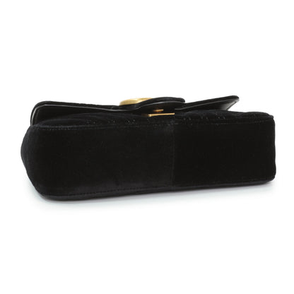 Exclusive Gucci Black Velvet Matelasse Mini GG Marmont Shoulder Bag — Back View