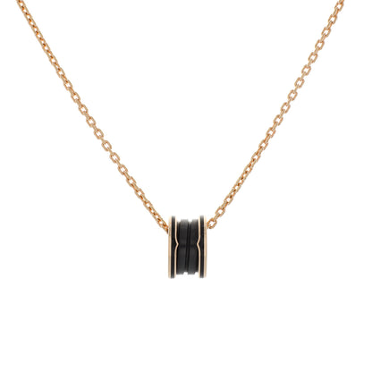 Exclusive Bulgari 18K Rose Gold Black Ceramic B.zero1 Pendant Necklace — Front View