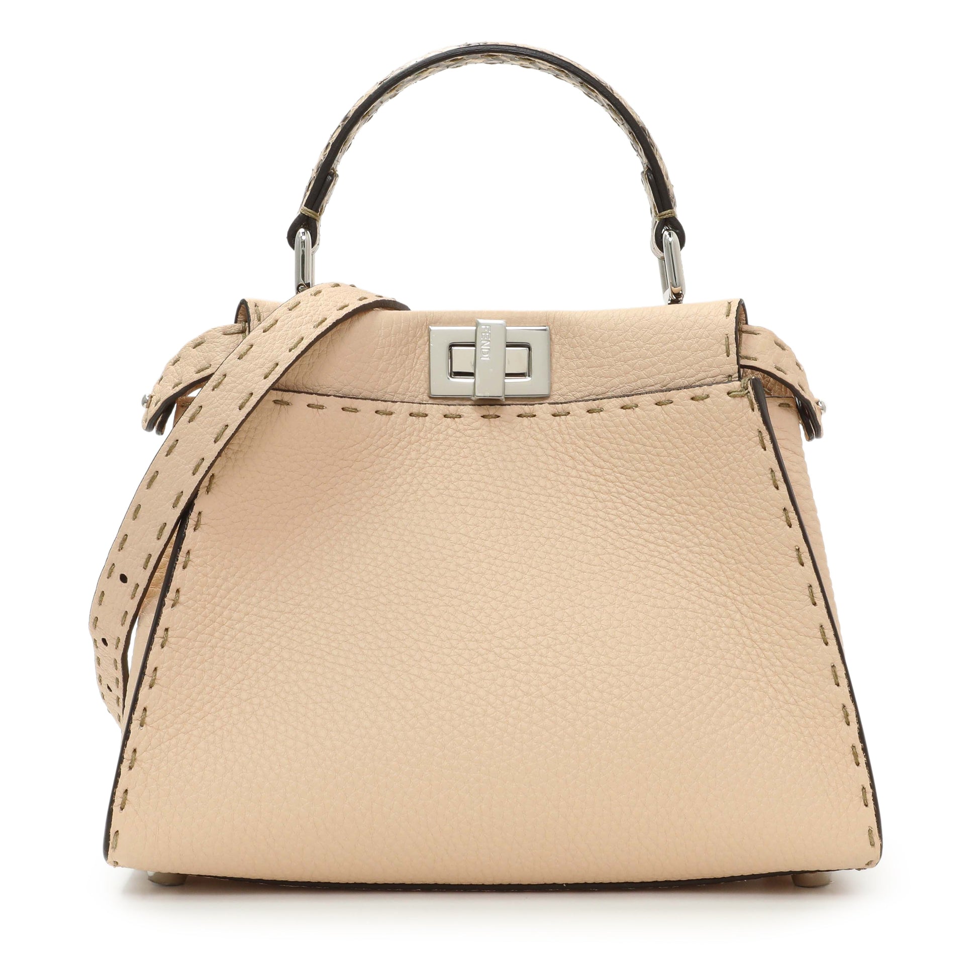 Exclusive Fendi Plaster Cuoio Romano Snakeskin Selleria Mini Peekaboo Iconic Satchel — Front View