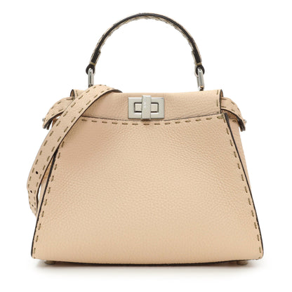 Exclusive Fendi Plaster Cuoio Romano Snakeskin Selleria Mini Peekaboo Iconic Satchel — Front View