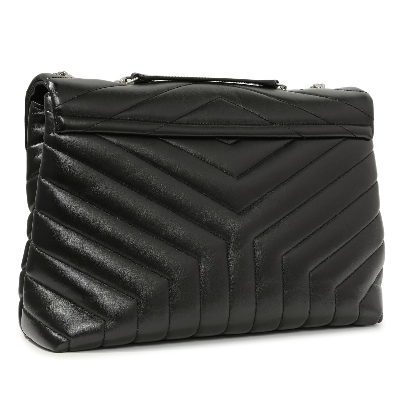 Exclusive Saint Laurent Black Calfskin Y Quilted Monogram Medium Loulou Chain Satchel — Side View