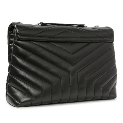 Exclusive Saint Laurent Black Calfskin Y Quilted Monogram Medium Loulou Chain Satchel — Side View