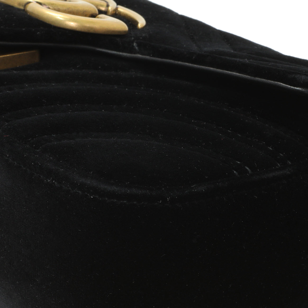 Exclusive Gucci Black Velvet Matelasse Mini GG Marmont Shoulder Bag — Detail View