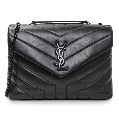 Exclusive Saint Laurent Black Calfskin Y Quilted Monogram Small Loulou Chain Satchel — Front View