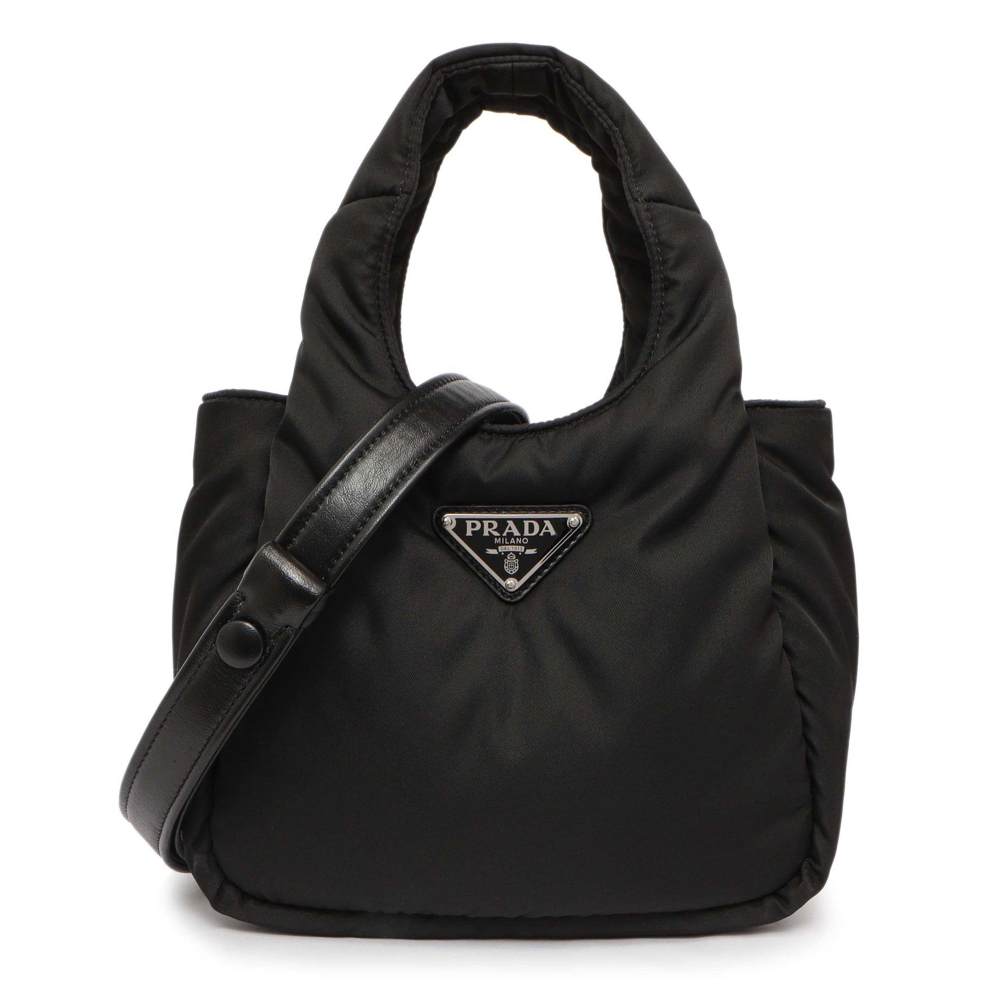 Exclusive Prada Black Re-Nylon Mini Padded Soft Tote — Front View