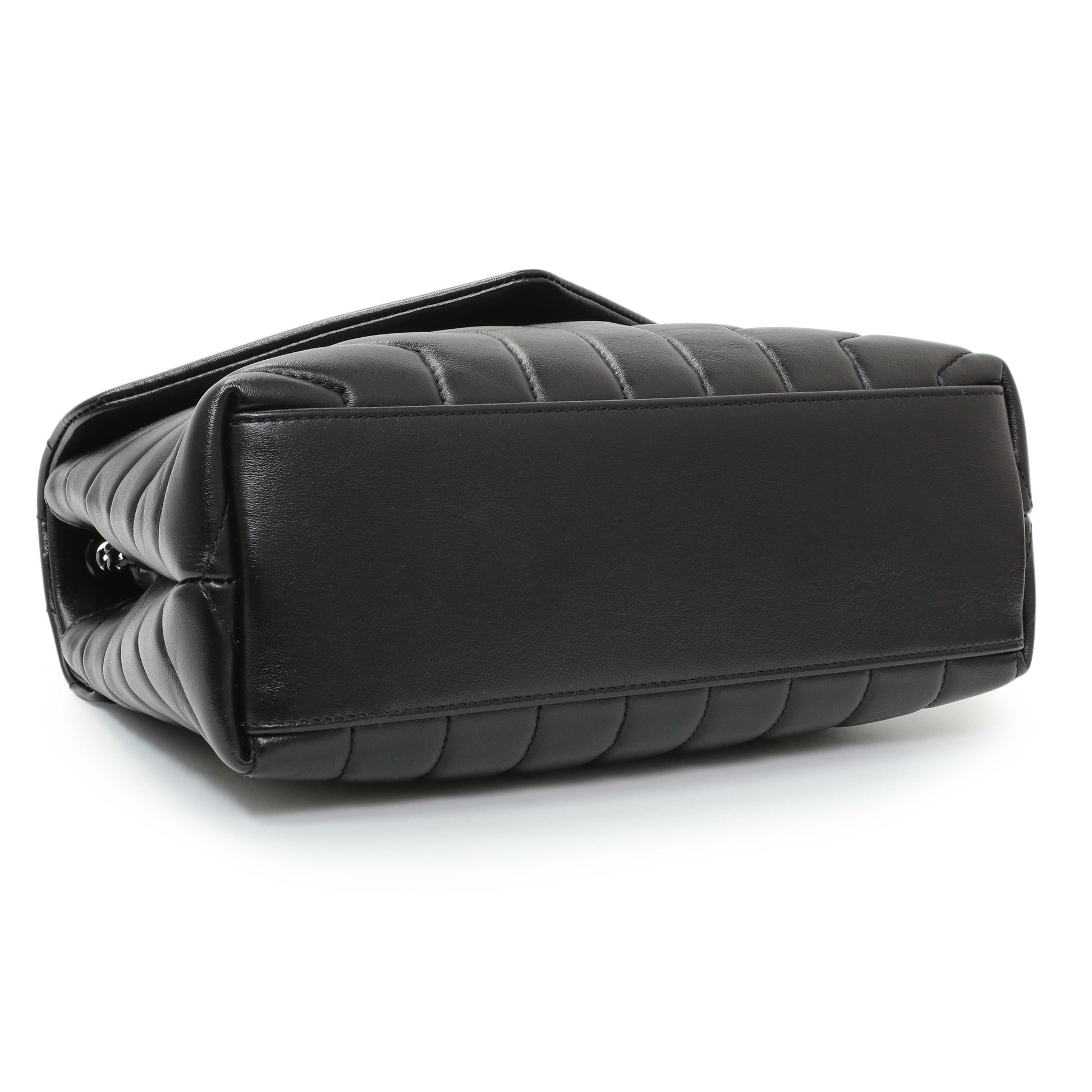 Exclusive Saint Laurent Black Calfskin Y Quilted Monogram Small Loulou Chain Satchel — Back View