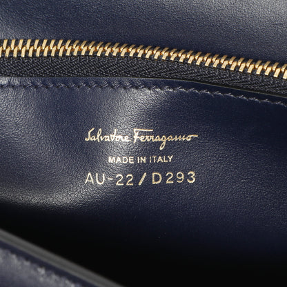 Exclusive Salvatore Ferragamo Navy Calfskin Vela Crossbody Bag — Detail View