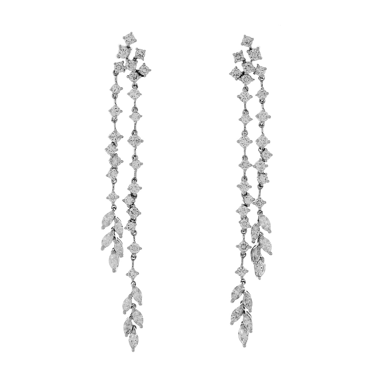 Exclusive 18K White Gold 3.88 Carat Riviere Diamond Earrings — Front View