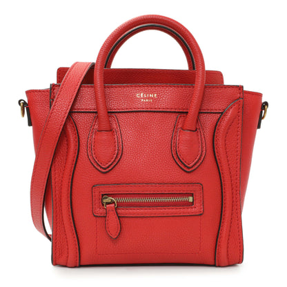 Exclusive Celine Red Drummed Calfskin Nano Luggage — Front View