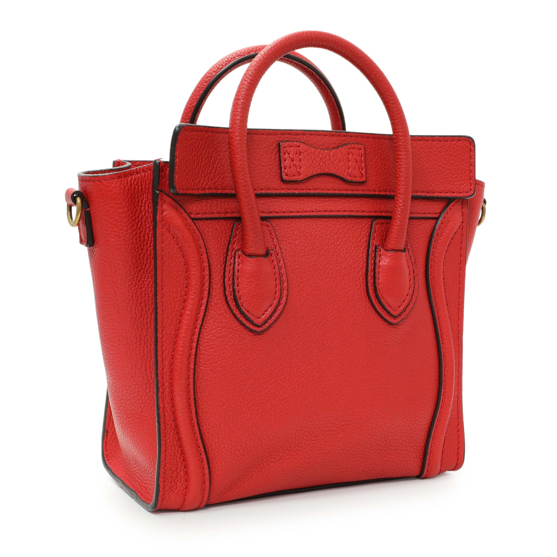 Exclusive Celine Red Drummed Calfskin Nano Luggage — Side View