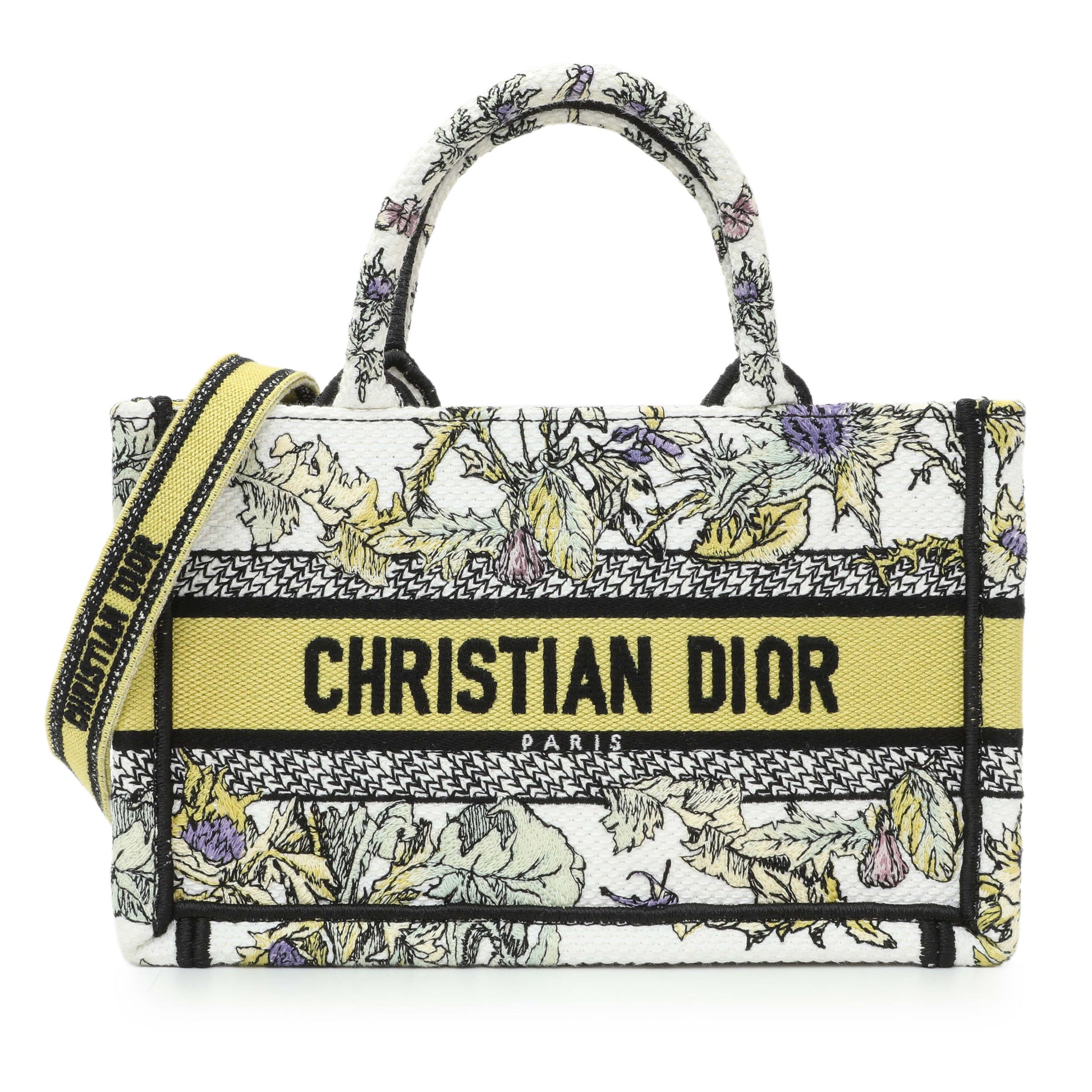 Exclusive Christian Dior Embroidered Canvas Mini Book Tote w/ Strap — Front View