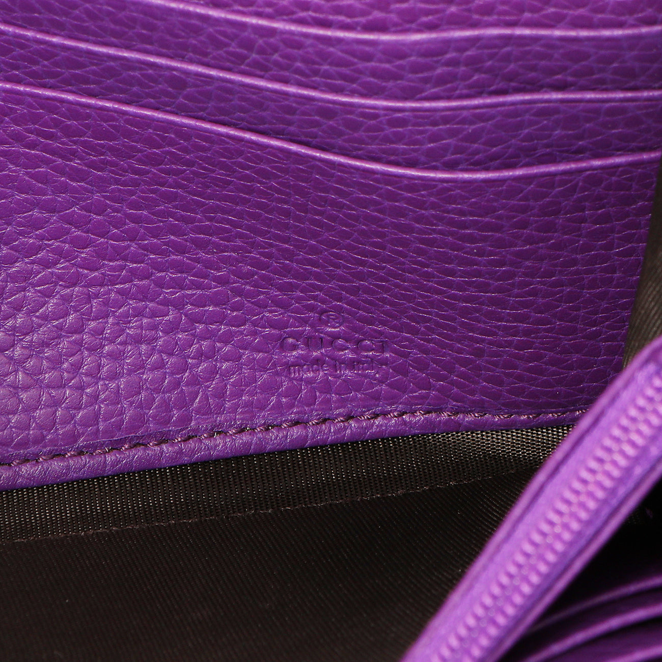 Exclusive Gucci Purple Pebbled Calfskin Large Soho Continental Wallet — Detail View