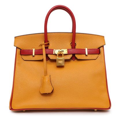 Exclusive Hermes Jaune D'or Rouge Chevre Birkin 25 — Front View