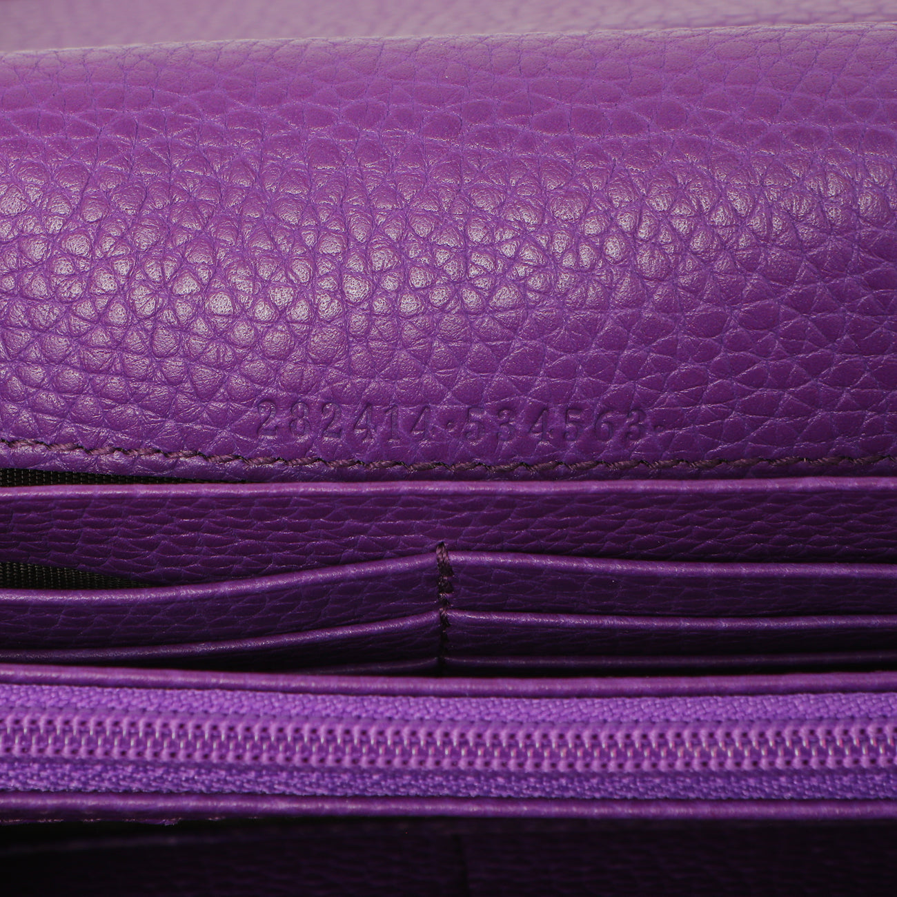 Exclusive Gucci Purple Pebbled Calfskin Large Soho Continental Wallet — Lifestyle View