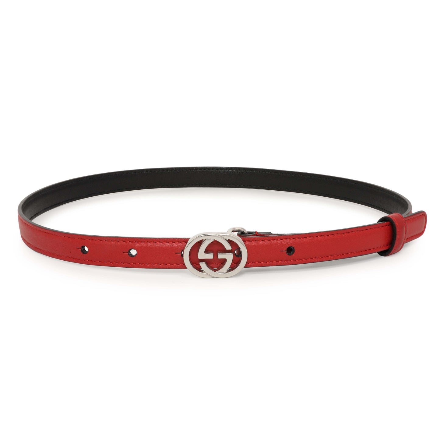 Exclusive Gucci Red Calfskin Interlocking G 15mm Belt — Front View