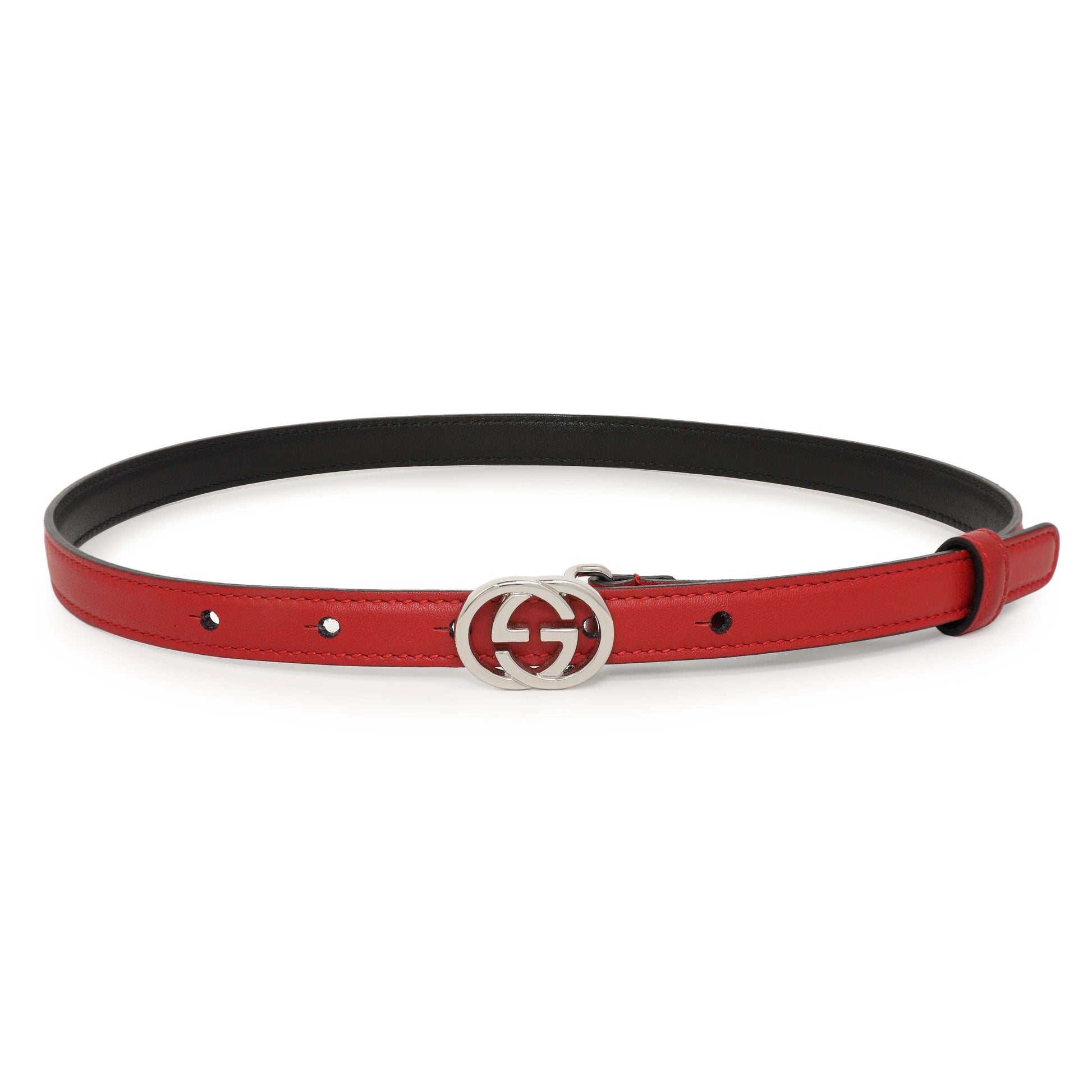 Exclusive Gucci Red Calfskin Interlocking G 15mm Belt — Front View