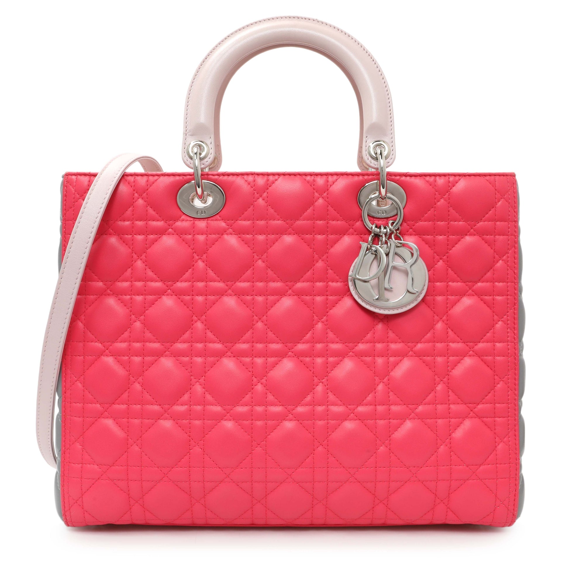 Exclusive Christian Dior Lambskin Cannage Tri Color Large Lady Dior — Front View