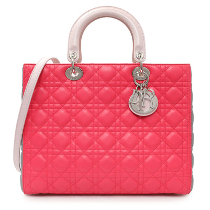 Exclusive Christian Dior Lambskin Cannage Tri Color Large Lady Dior — Front View