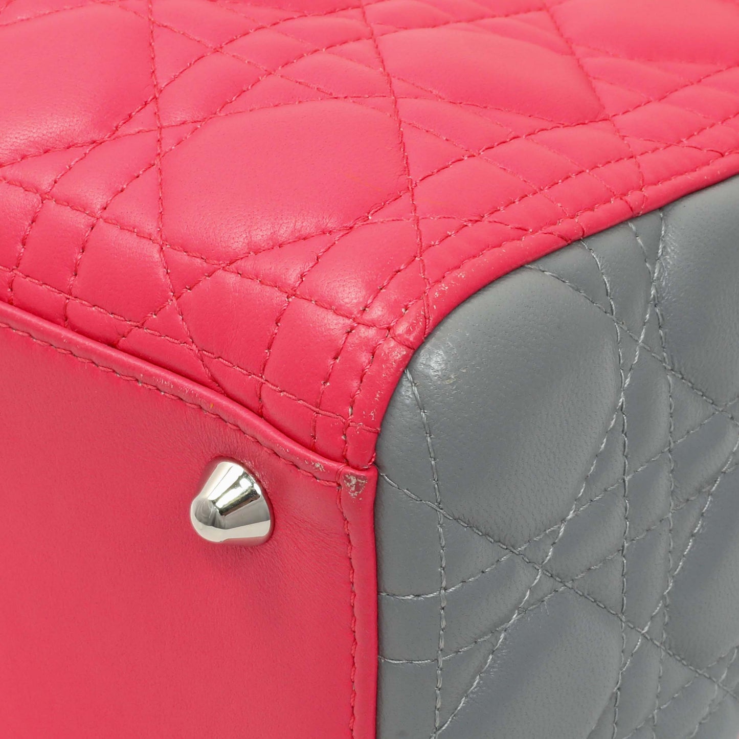 Exclusive Christian Dior Lambskin Cannage Tri Color Large Lady Dior — Detail View