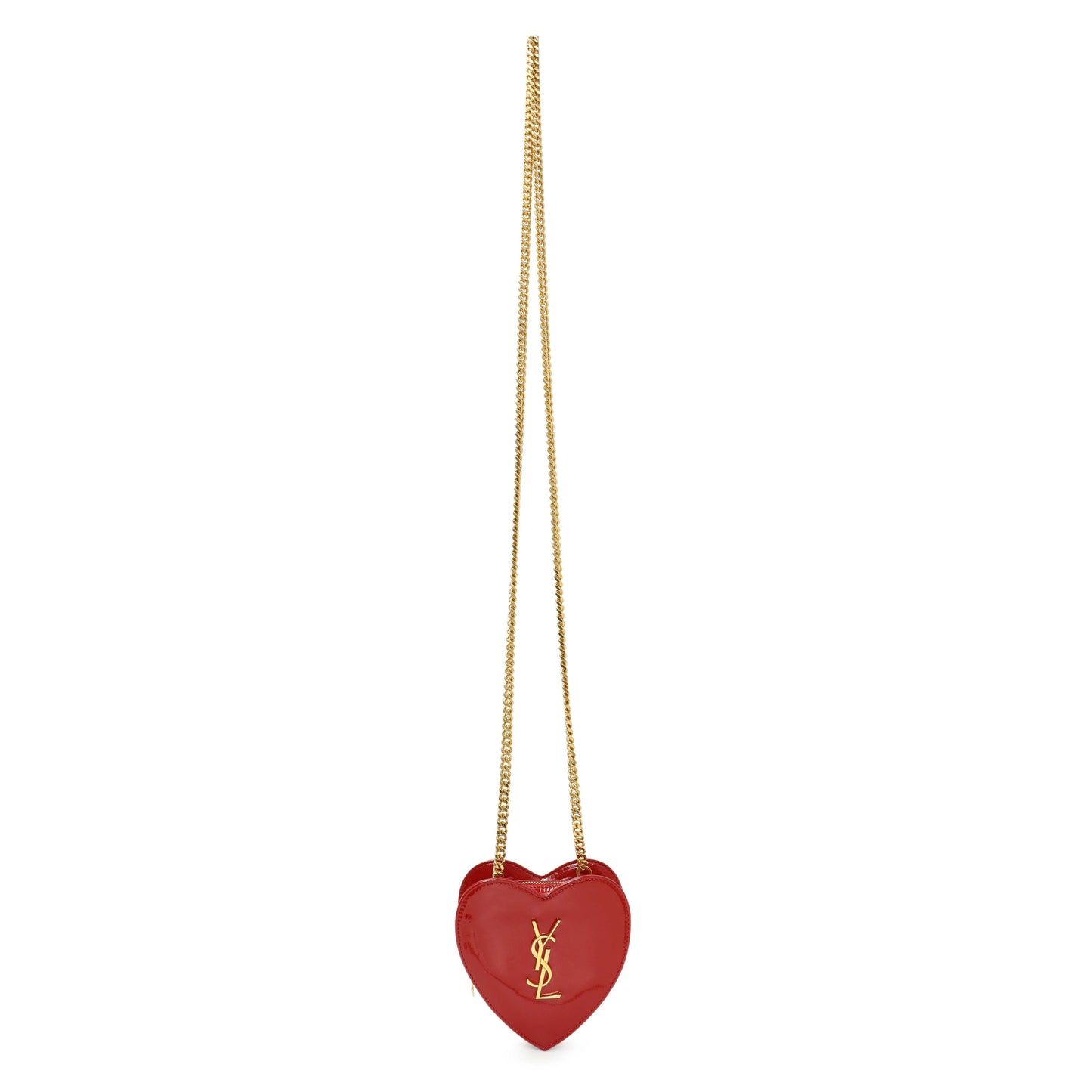 Exclusive Saint Laurent Red Patent Mini Heart Chain Bag — Front View