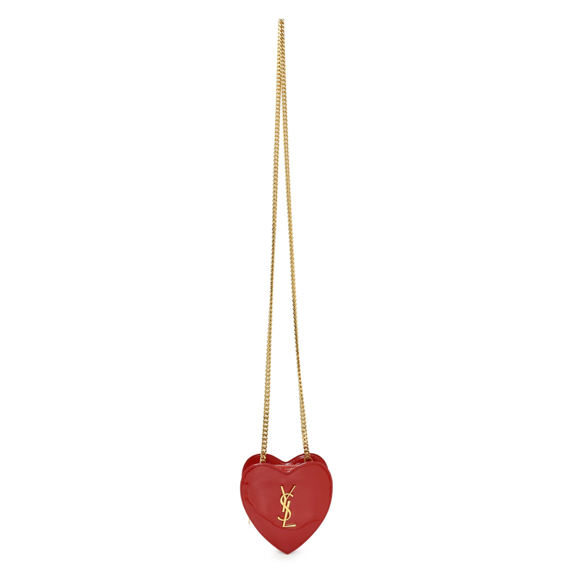 Exclusive Saint Laurent Red Patent Mini Heart Chain Bag — Front View
