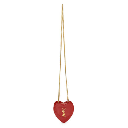 Exclusive Saint Laurent Red Patent Mini Heart Chain Bag — Front View
