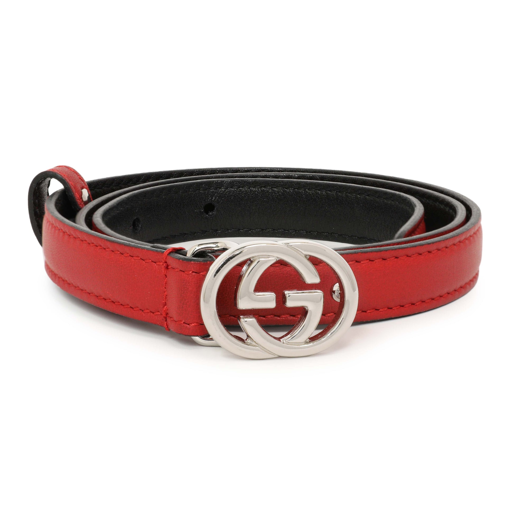 Exclusive Gucci Red Calfskin Interlocking G 15mm Belt — Back View