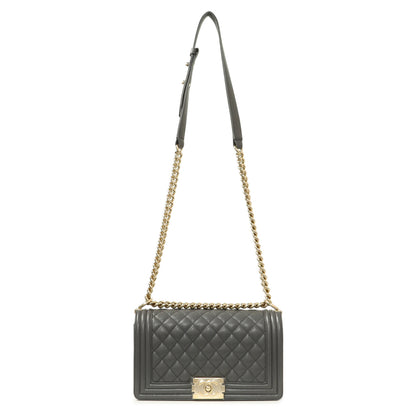Exclusive Chanel Dark Grey Quilted Caviar Medium Boy Bag — Front View