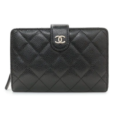 Exclusive Chanel Black Caviar Quilted CC French Wallet — Front View