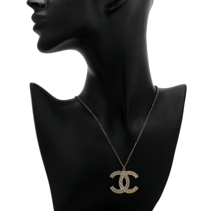 Exclusive Chanel Gold Silver Aged Hardware Crystal CC Pendant Necklace — Top View