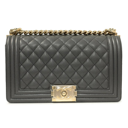 Exclusive Chanel Dark Grey Quilted Caviar Medium Boy Bag — Side View