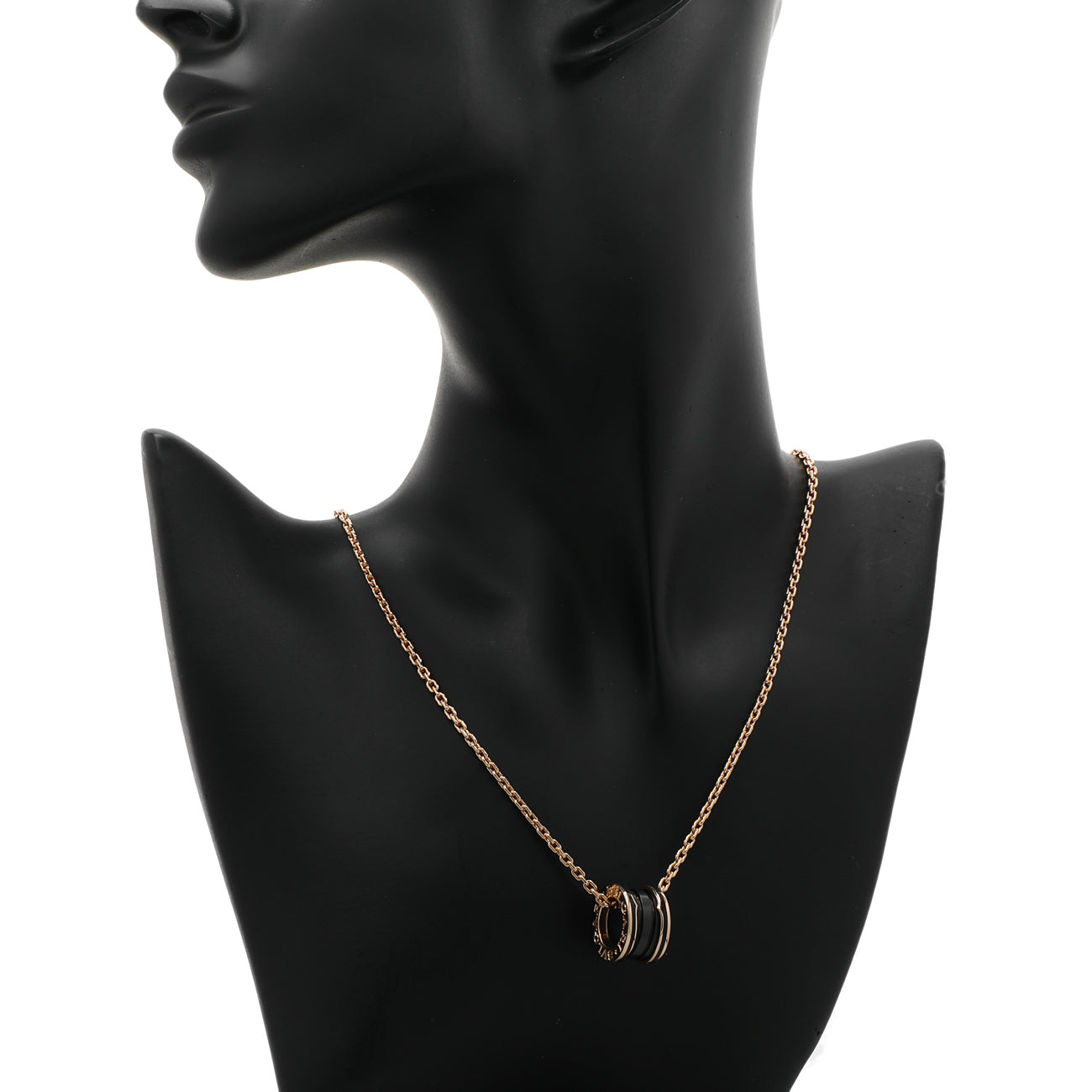 Exclusive Bulgari 18K Rose Gold Black Ceramic B.zero1 Pendant Necklace — Top View