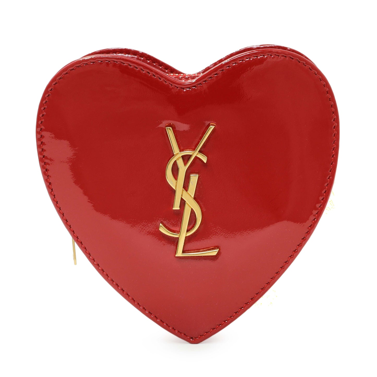 Exclusive Saint Laurent Red Patent Mini Heart Chain Bag — Side View
