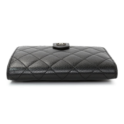 Exclusive Chanel Black Caviar Quilted CC French Wallet — Back View