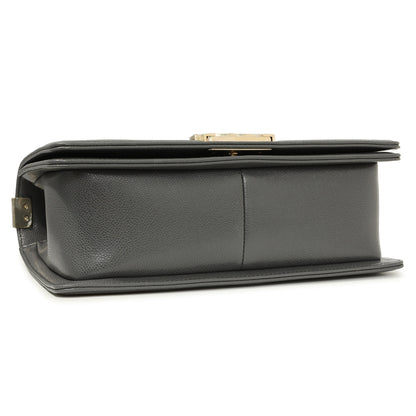 Exclusive Chanel Dark Grey Quilted Caviar Medium Boy Bag — Top View
