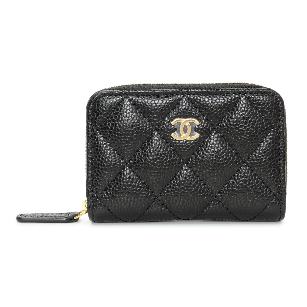 Exclusive Chanel Black Caviar Quilted Zip Coin Purse — Front View