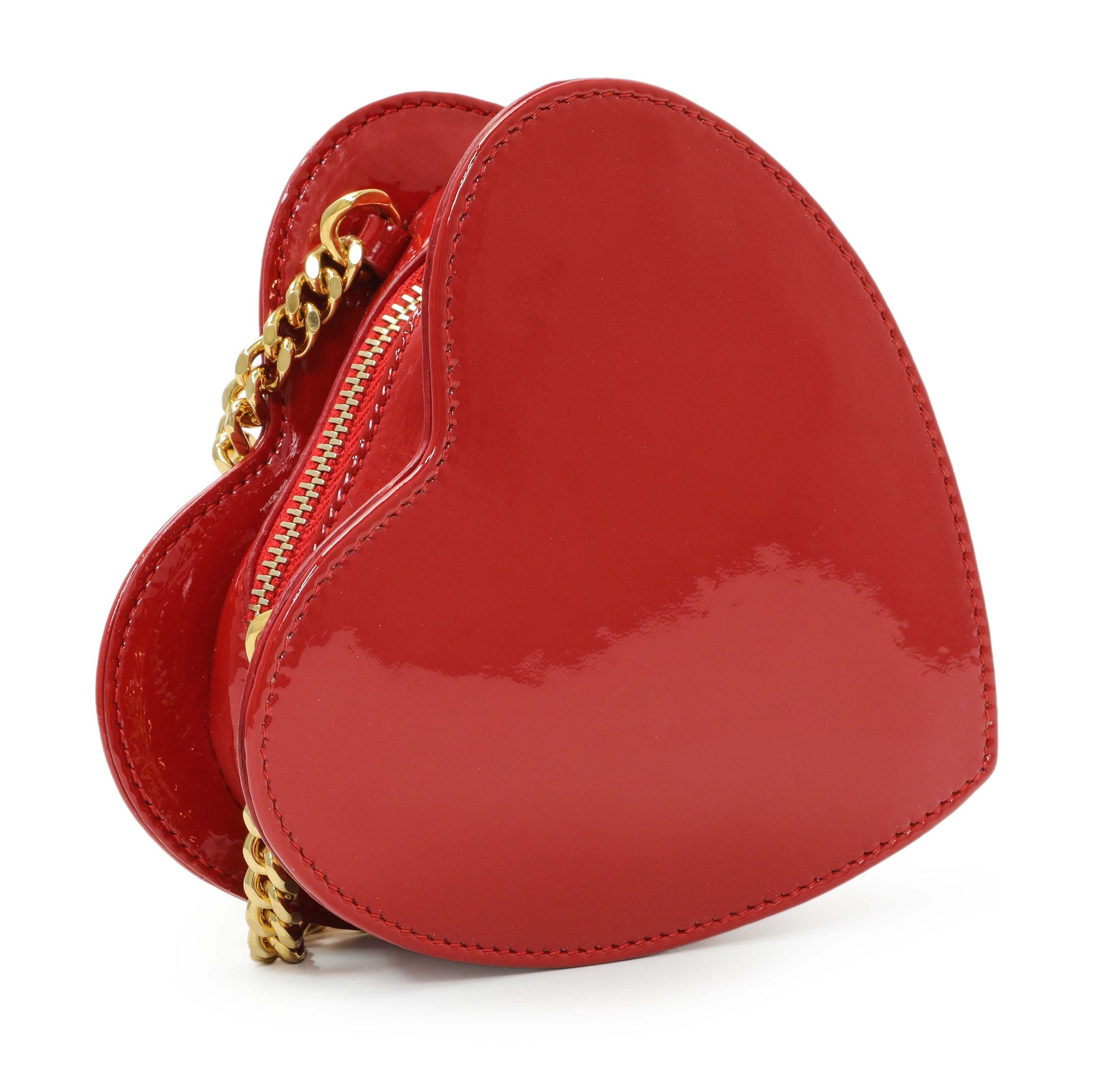 Exclusive Saint Laurent Red Patent Mini Heart Chain Bag — Back View