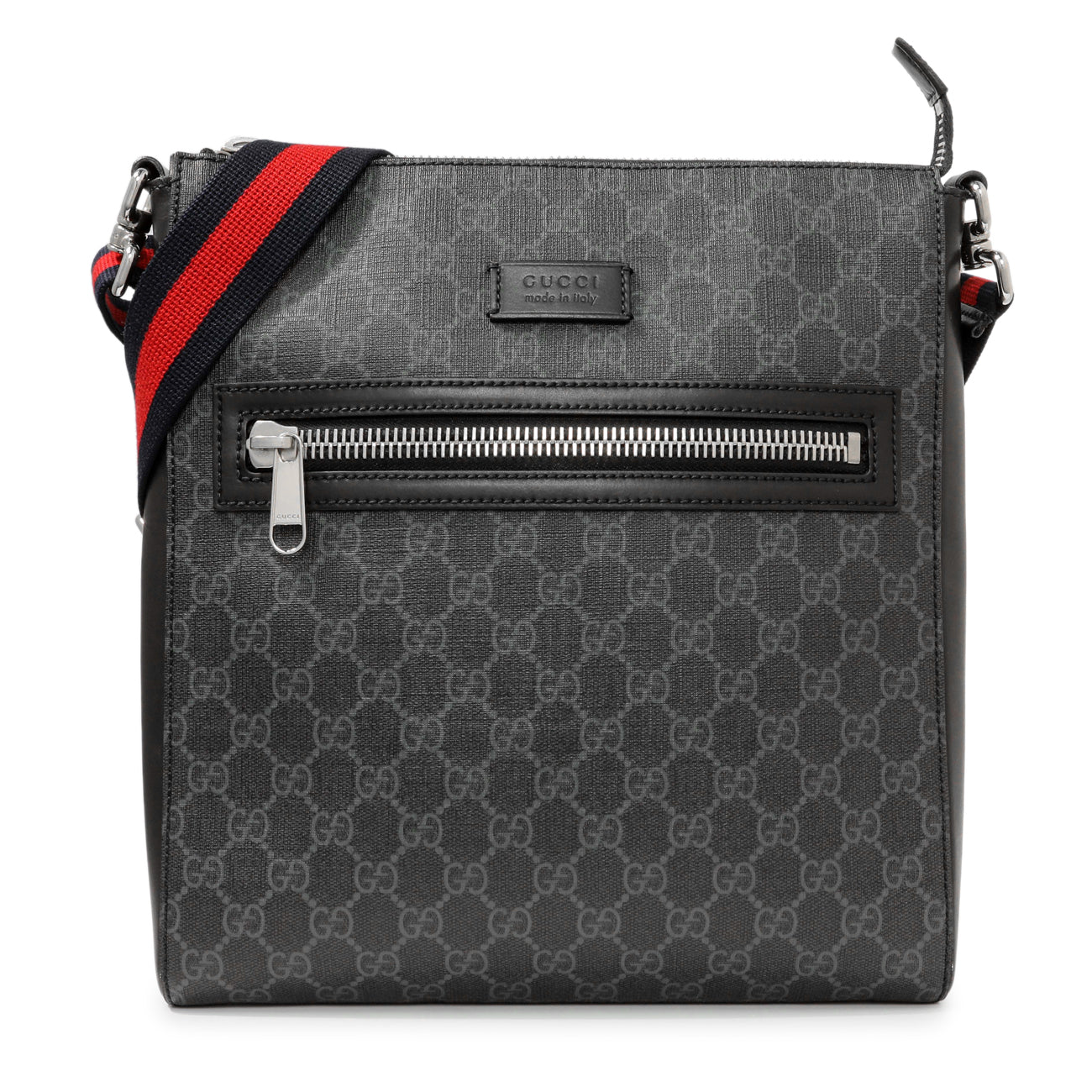 Exclusive Gucci GG Supreme Monogram Web Flat Messenger Bag — Front View