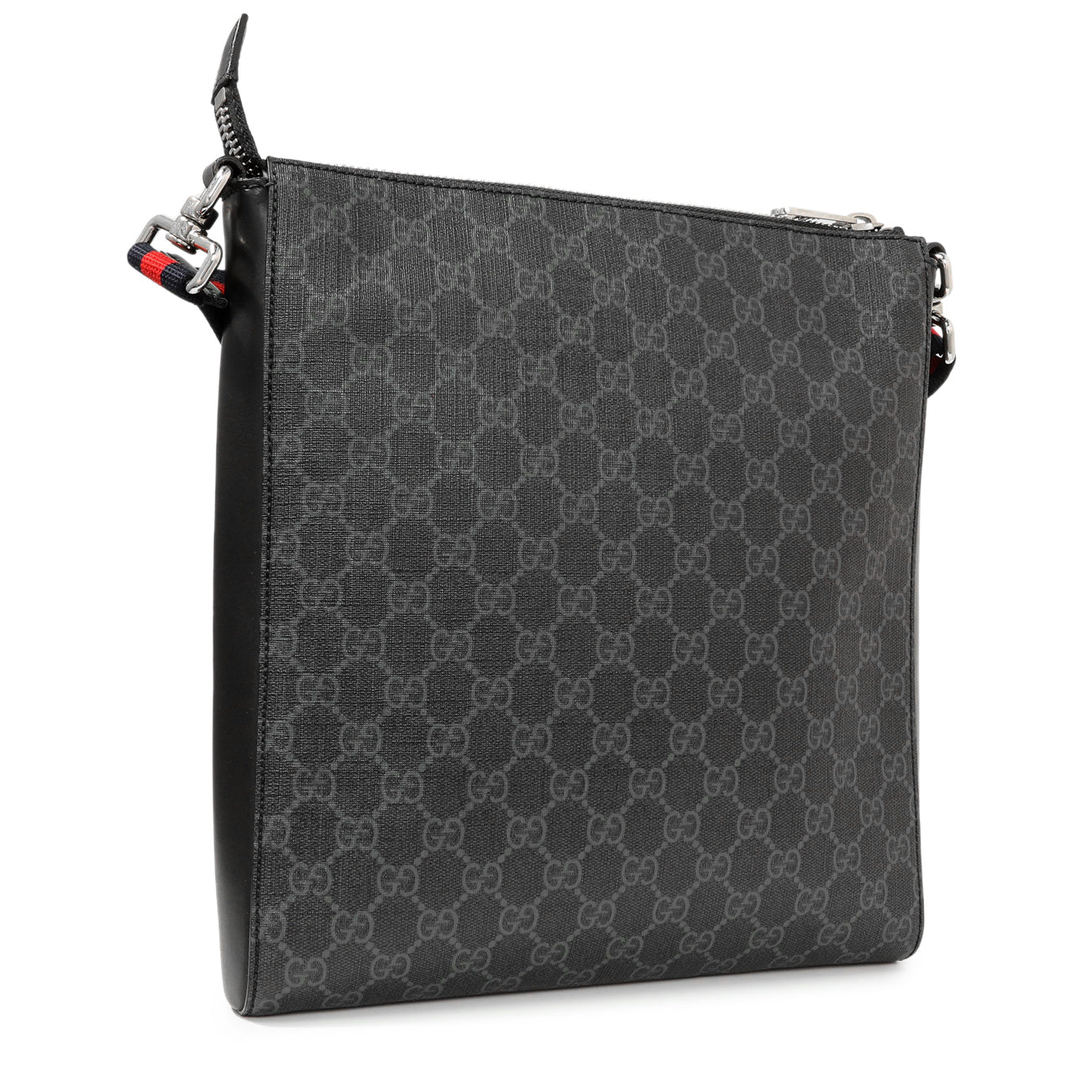 Exclusive Gucci GG Supreme Monogram Web Flat Messenger Bag — Side View