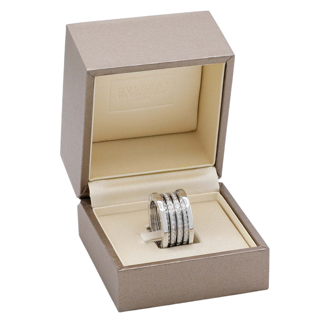 Exclusive Bulgari 18K White Gold Diamond B.Zero1 20th Anniversary Edition Ring — Top View