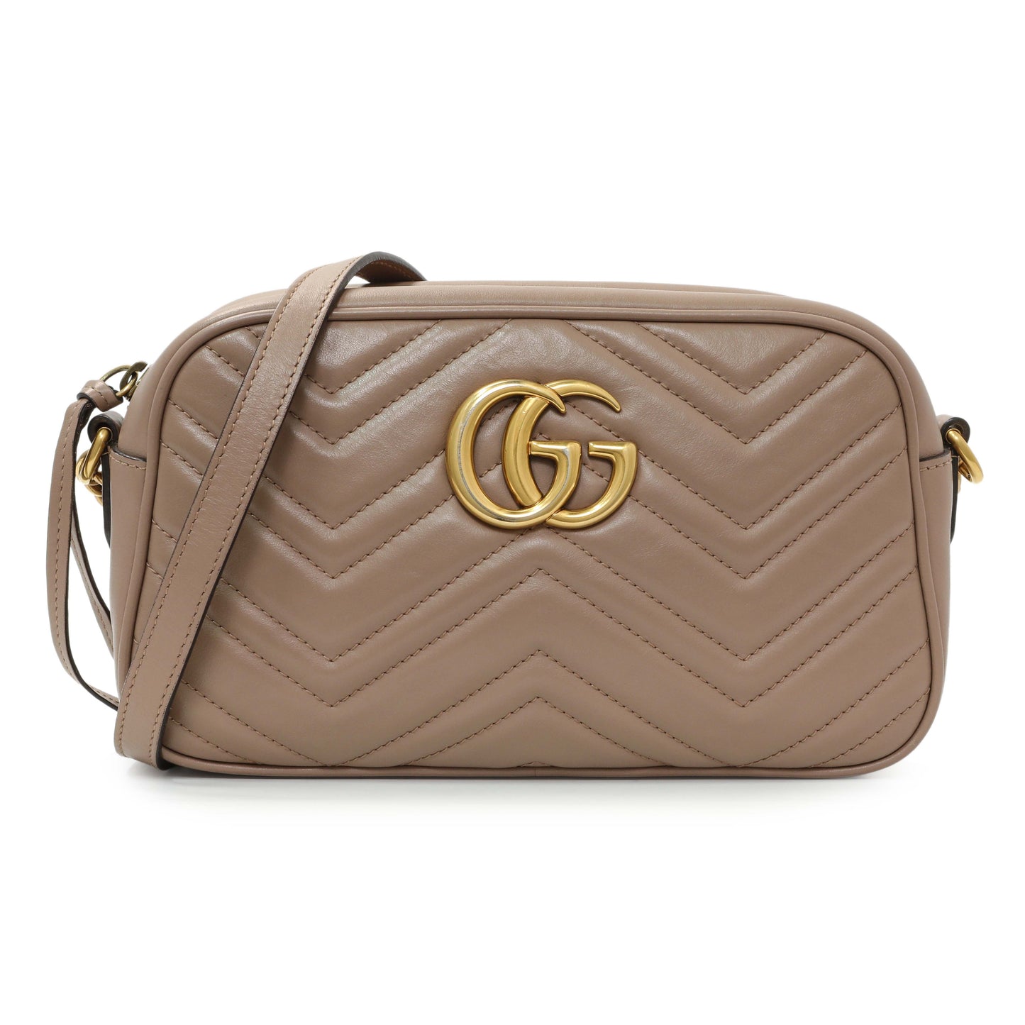 Exclusive Gucci Porcelain Rose Calfskin Matelasse Small GG Marmont Chain Shoulder Bag — Front View