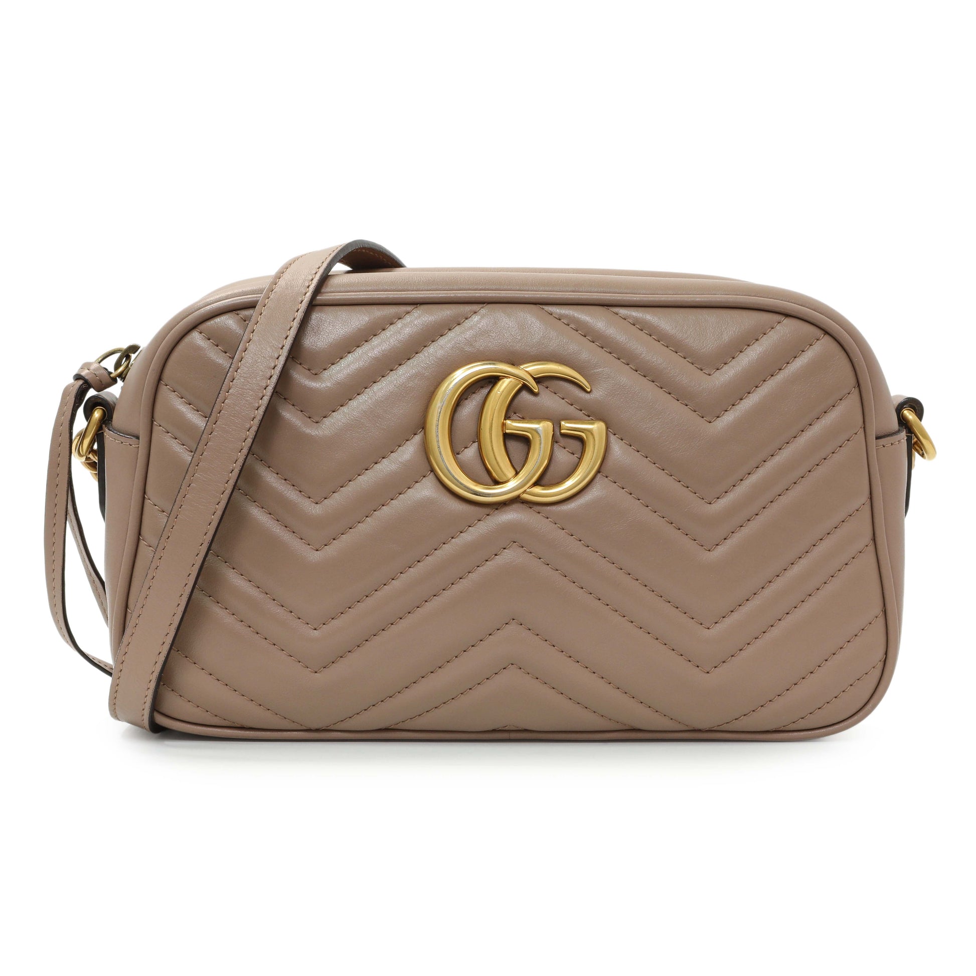 Exclusive Gucci Porcelain Rose Calfskin Matelasse Small GG Marmont Chain Shoulder Bag — Front View