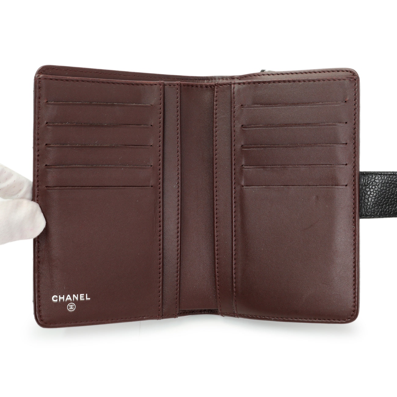 Exclusive Chanel Black Caviar Quilted CC French Wallet — Top View