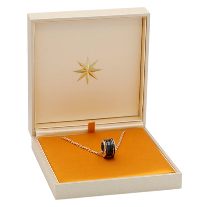 Exclusive Bulgari 18K Rose Gold Black Ceramic B.zero1 Pendant Necklace — Detail View