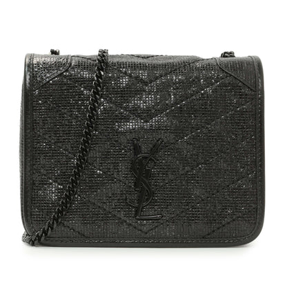 Exclusive Saint Laurent Black Metallic Cracked Calfskin Monogram Niki Chain Wallet — Front View