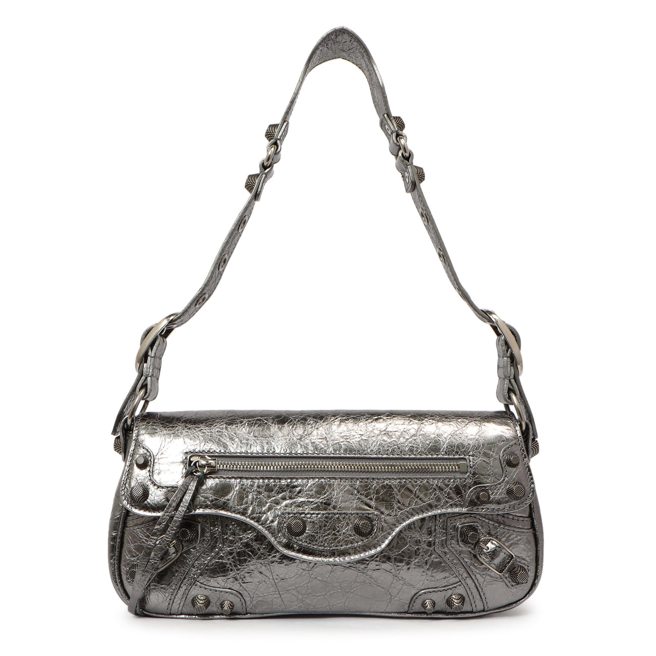 Exclusive Balenciaga Silver Lambskin Le Cagole Small Sling Bag — Front View