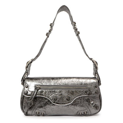 Exclusive Balenciaga Silver Lambskin Le Cagole Small Sling Bag — Front View