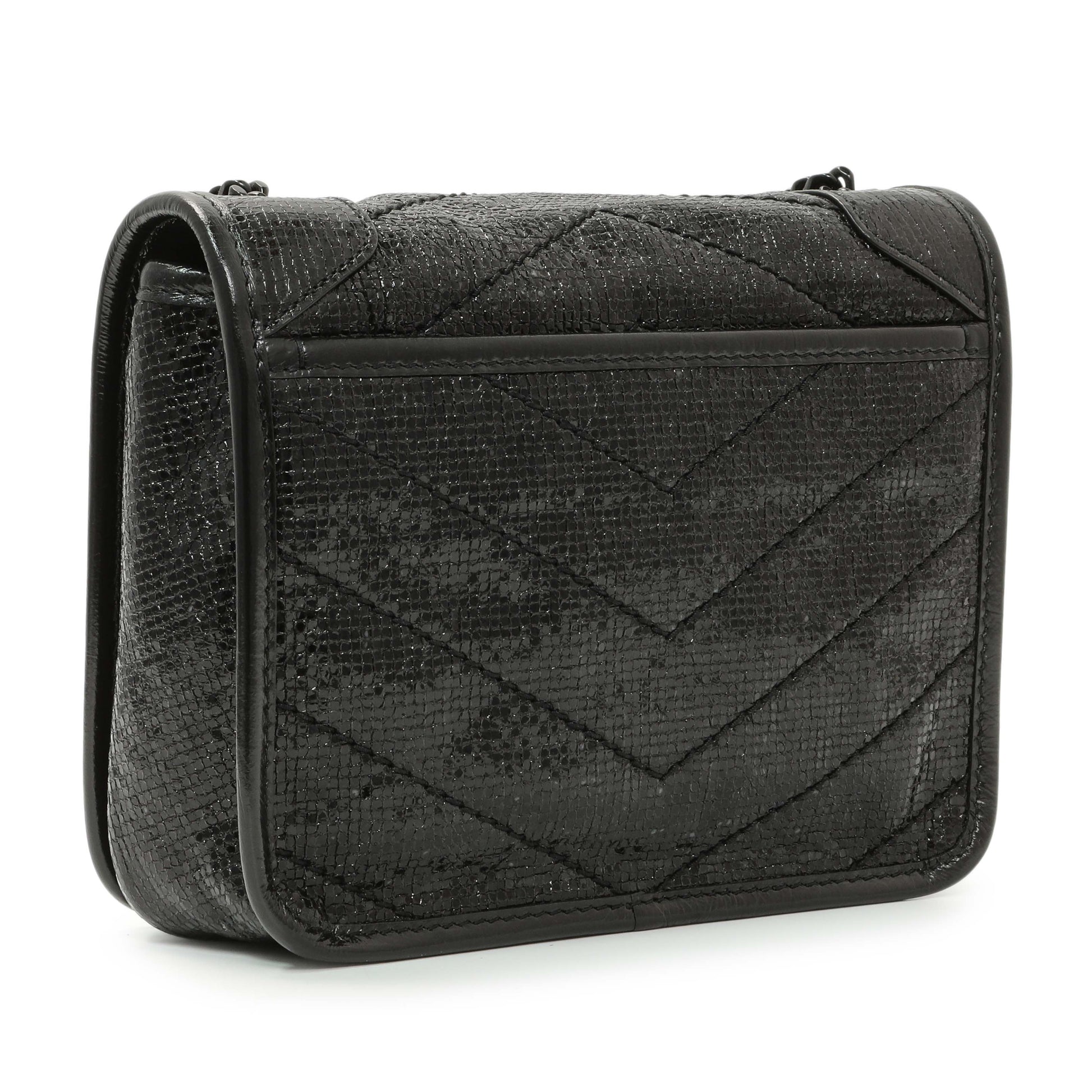 Exclusive Saint Laurent Black Metallic Cracked Calfskin Monogram Niki Chain Wallet — Side View