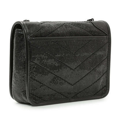 Exclusive Saint Laurent Black Metallic Cracked Calfskin Monogram Niki Chain Wallet — Side View