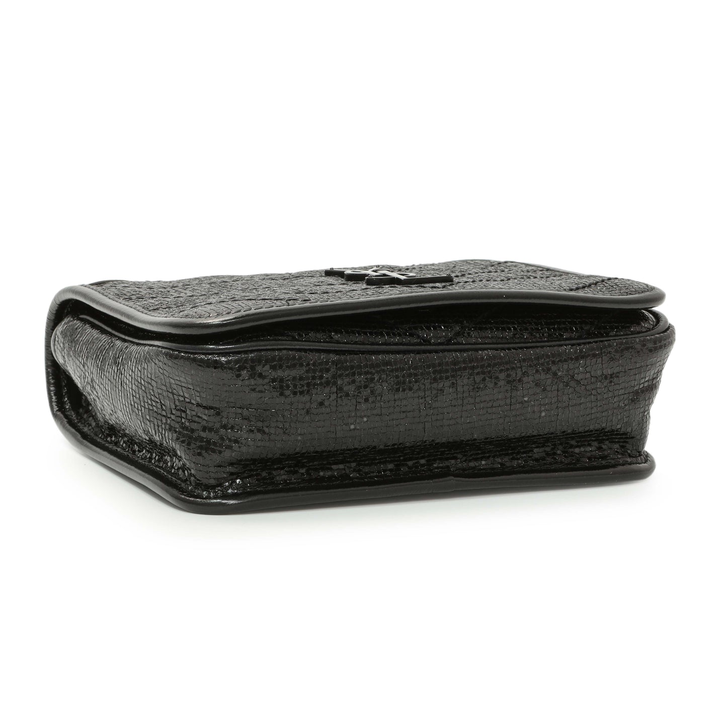 Exclusive Saint Laurent Black Metallic Cracked Calfskin Monogram Niki Chain Wallet — Back View